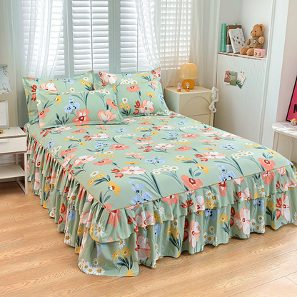 3-Piece Ruffled Bed Skirt Set with Pillowcases