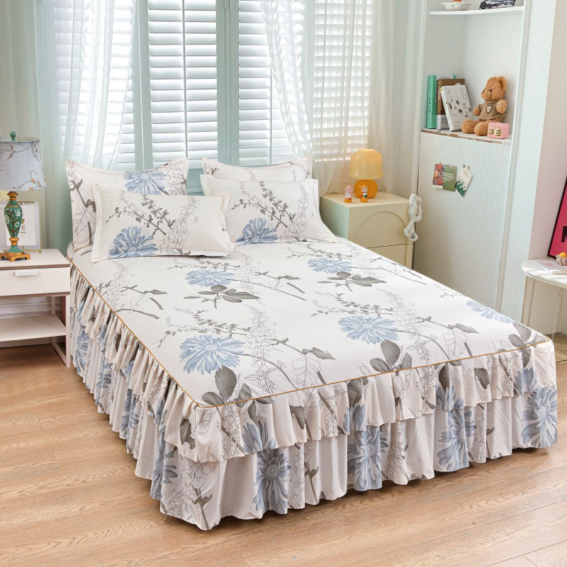 3-Piece Ruffled Bed Skirt Set with Pillowcases