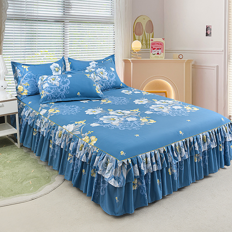 3-Piece Ruffled Bed Skirt Set with Pillowcases