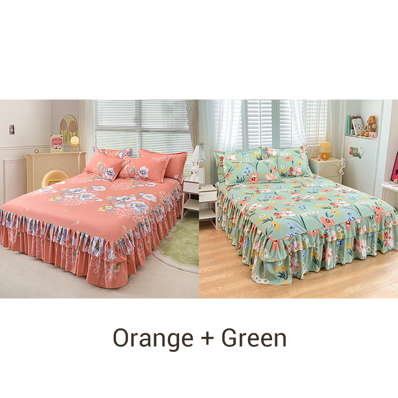 3-Piece Ruffled Bed Skirt Set with Pillowcases