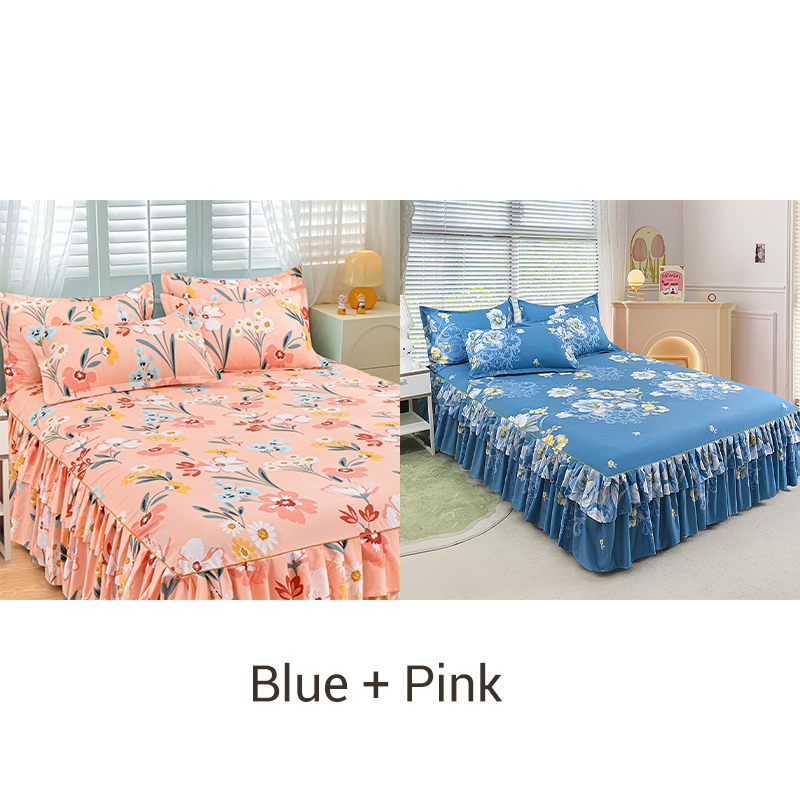 3-Piece Ruffled Bed Skirt Set with Pillowcases