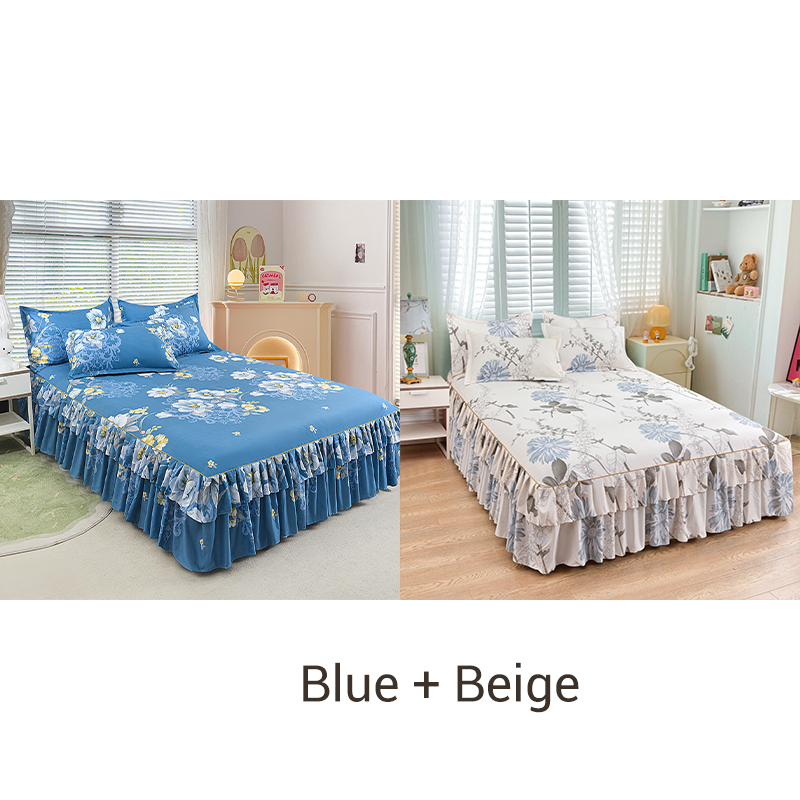 3-Piece Ruffled Bed Skirt Set with Pillowcases