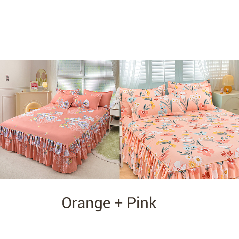 3-Piece Ruffled Bed Skirt Set with Pillowcases