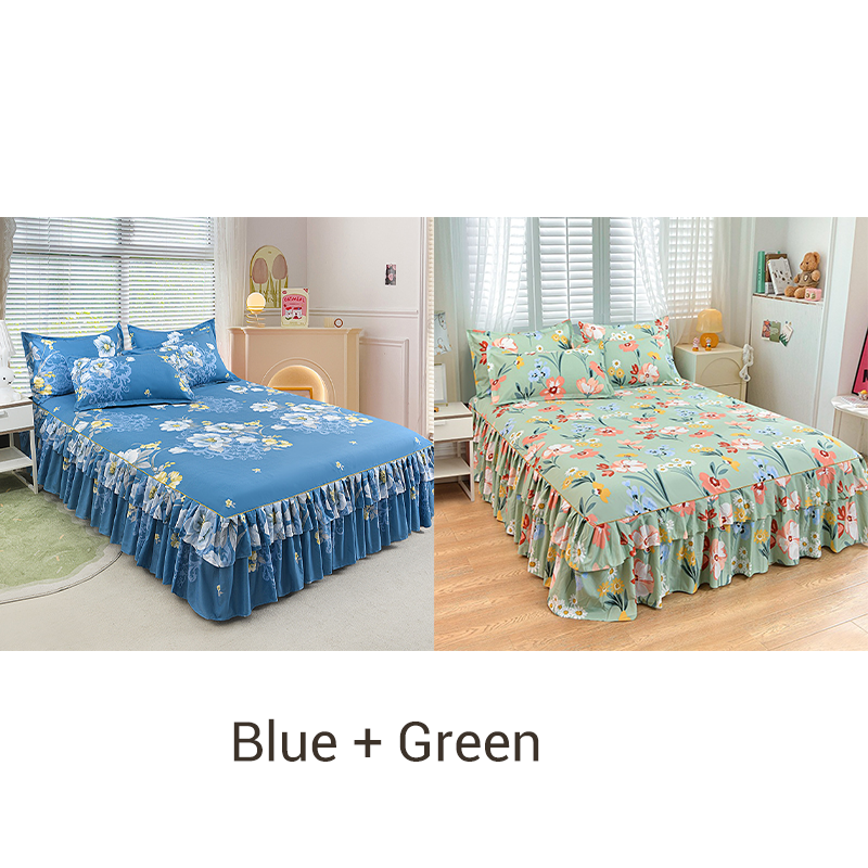 3-Piece Ruffled Bed Skirt Set with Pillowcases