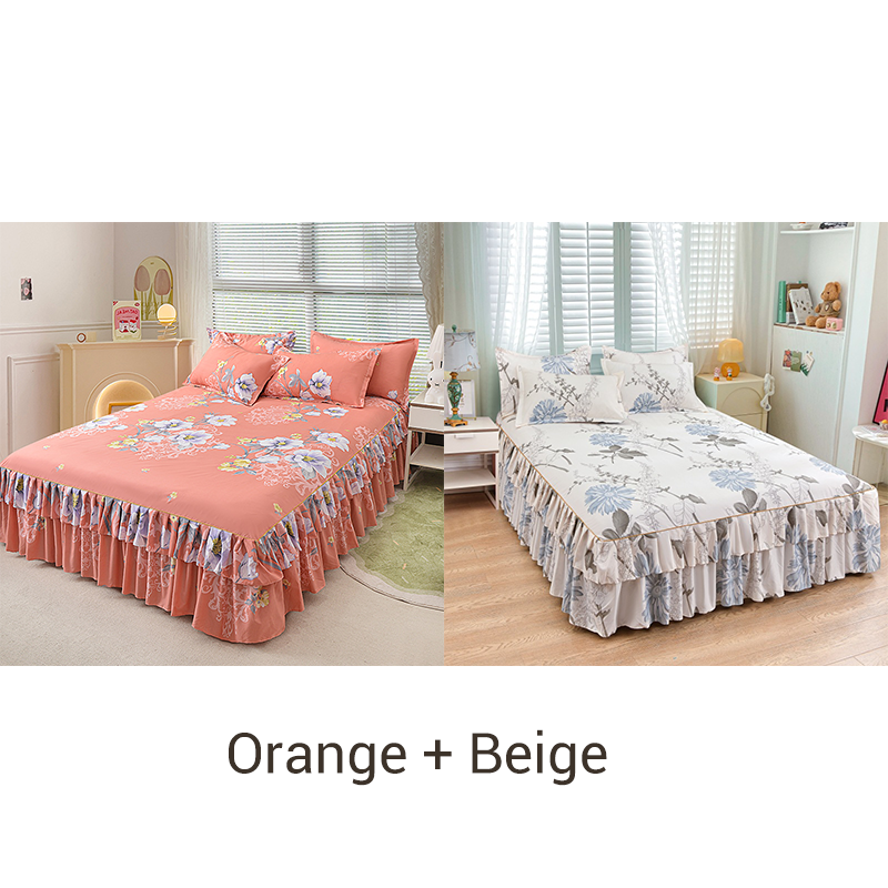 3-Piece Ruffled Bed Skirt Set with Pillowcases