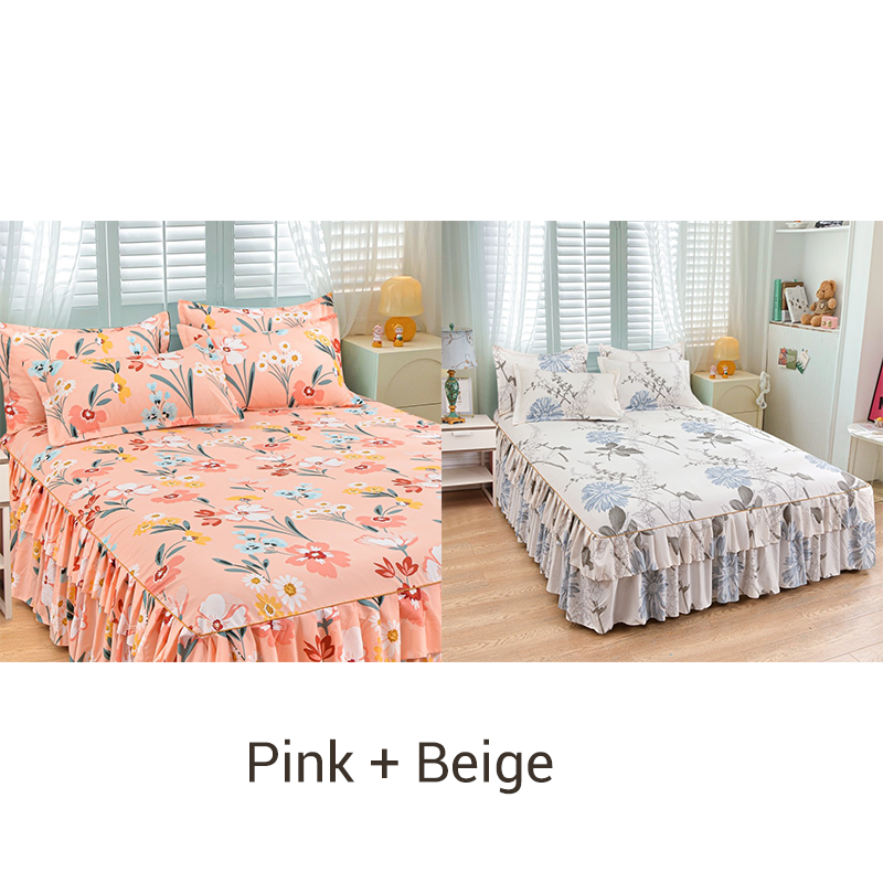 3-Piece Ruffled Bed Skirt Set with Pillowcases