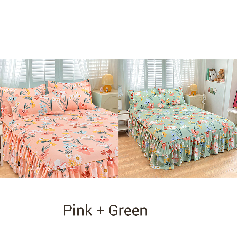 3-Piece Ruffled Bed Skirt Set with Pillowcases
