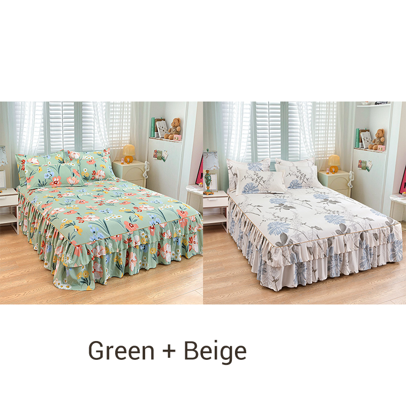 3-Piece Ruffled Bed Skirt Set with Pillowcases