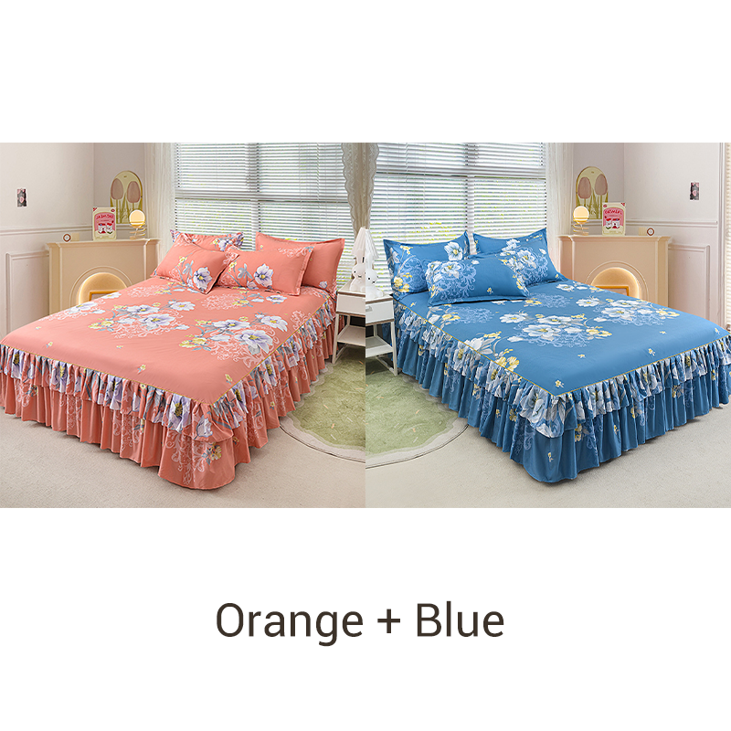 3-Piece Ruffled Bed Skirt Set with Pillowcases