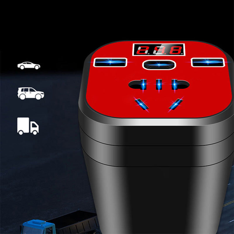 Car Cup Inverter 200W with 2 AC Outlets and 3 USB Ports