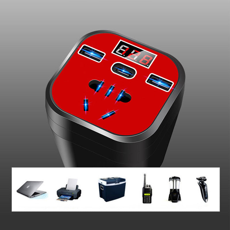 Car Cup Inverter 200W with 2 AC Outlets and 3 USB Ports