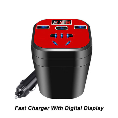 Car Cup Inverter 200W with 2 AC Outlets and 3 USB Ports