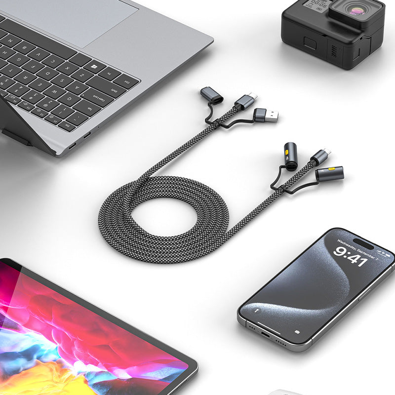 6-in-1 Braided Charging Cable with LED Light and Flameless Lighter