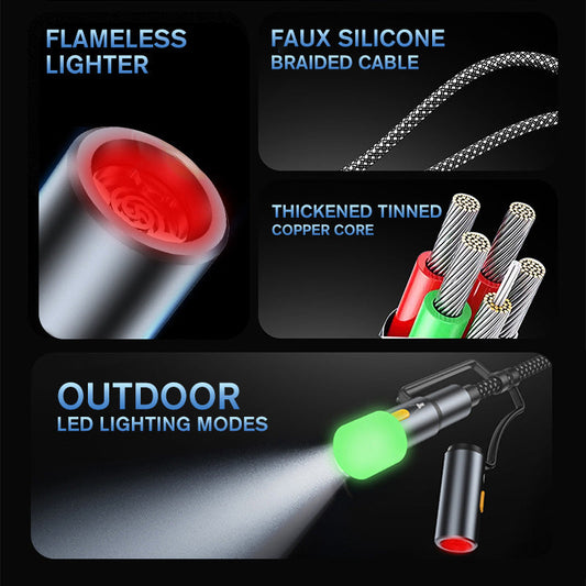 6-in-1 Braided Charging Cable with LED Light and Flameless Lighter