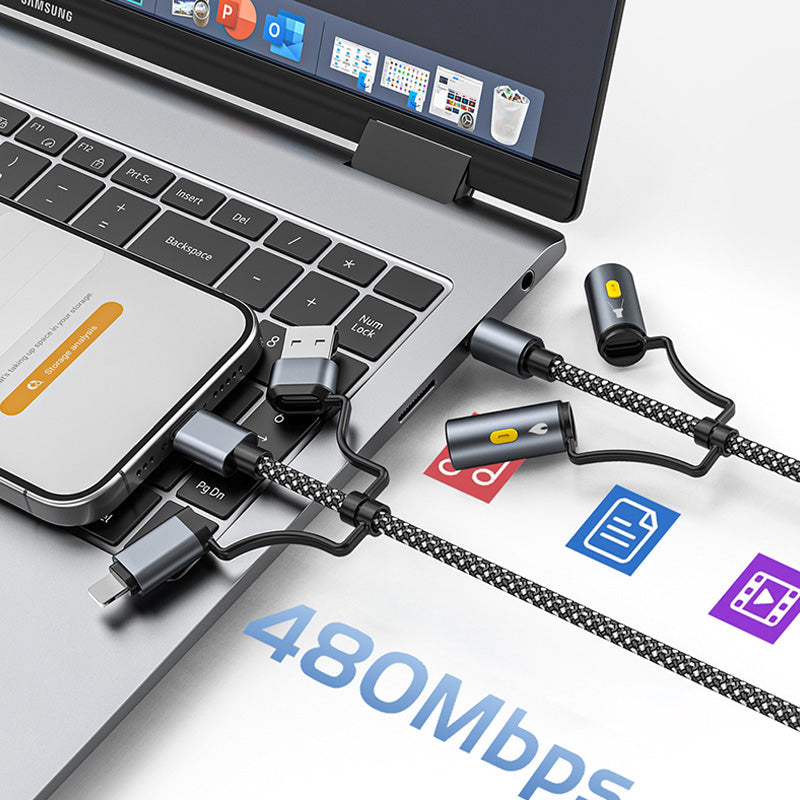 6-in-1 Braided Charging Cable with LED Light and Flameless Lighter