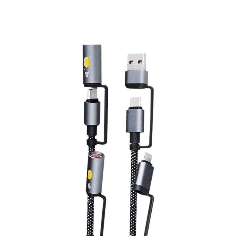 6-in-1 Braided Charging Cable with LED Light and Flameless Lighter