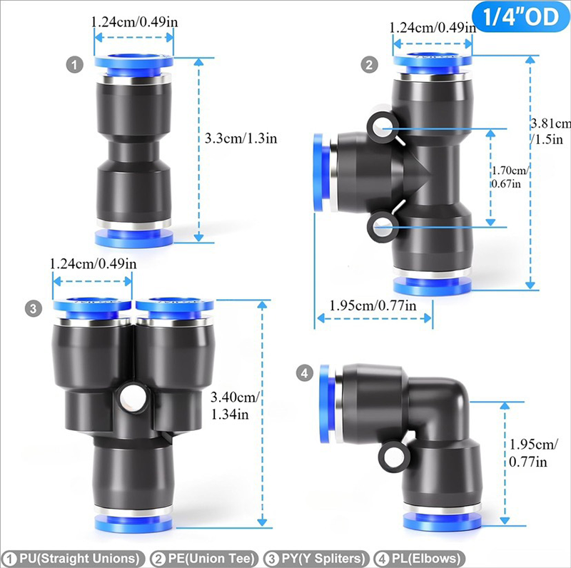 Pneumatic Push-to-Connect Air Hose Fittings Kit 1/4 Inch