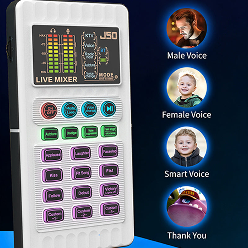 Portable Handheld Live Sound Card with Voice Changer and Noise Cancellation