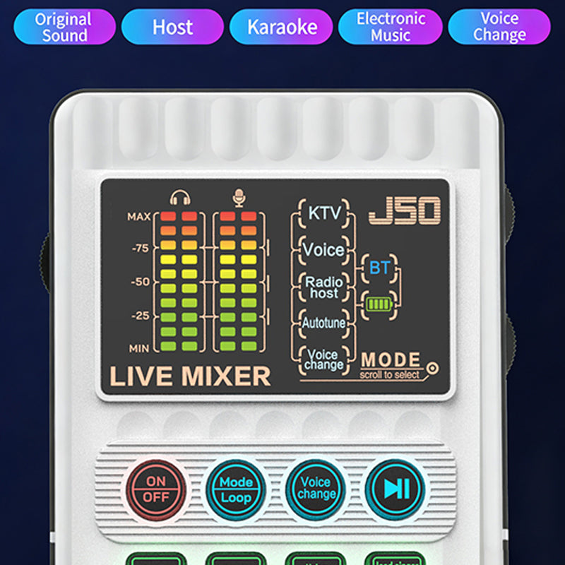 Portable Handheld Live Sound Card with Voice Changer and Noise Cancellation