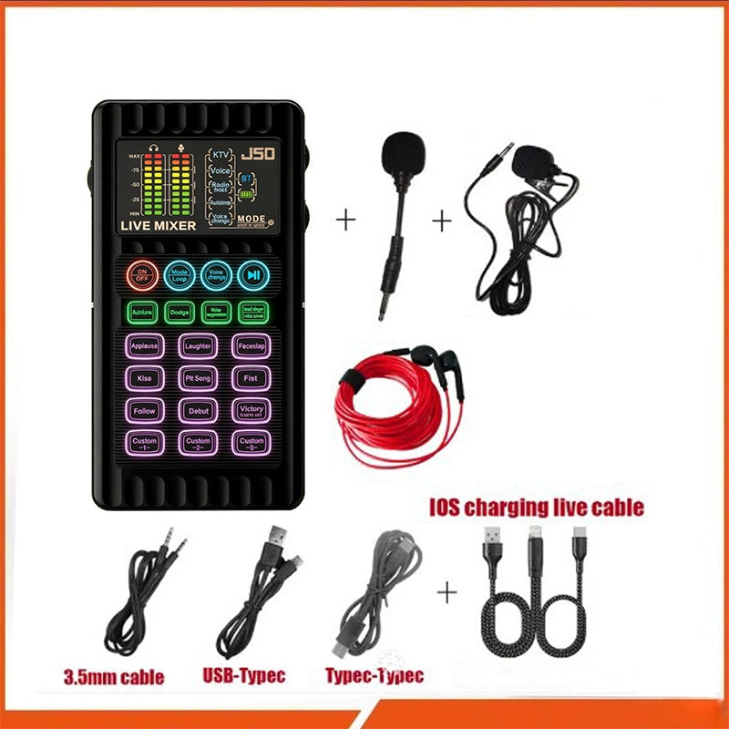Portable Handheld Live Sound Card with Voice Changer and Noise Cancellation
