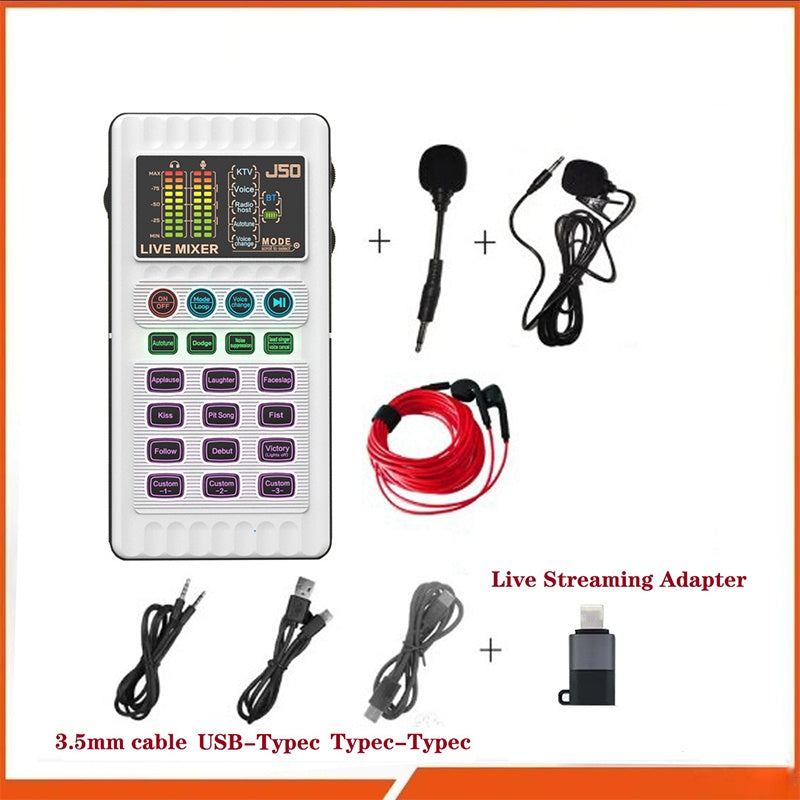 Portable Handheld Live Sound Card with Voice Changer and Noise Cancellation