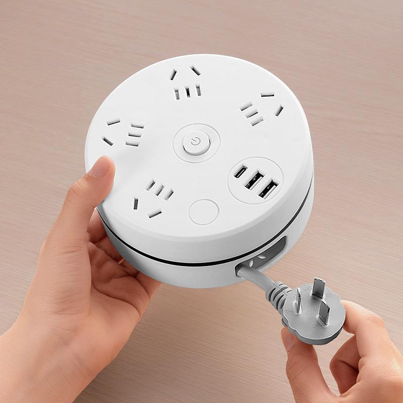Retractable Power Strip with USB Ports and Hook