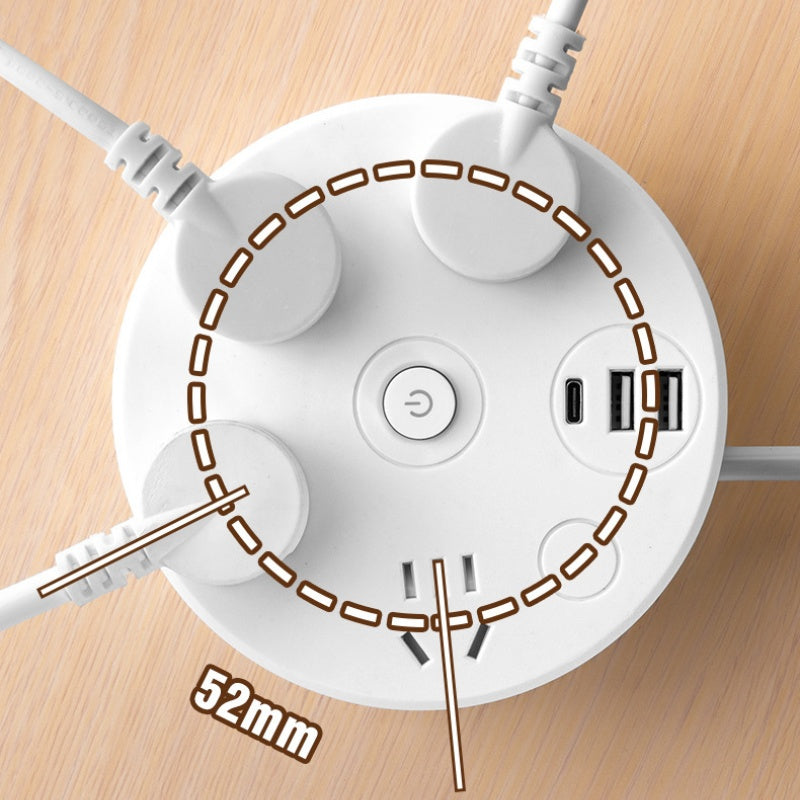 Retractable Power Strip with USB Ports and Hook