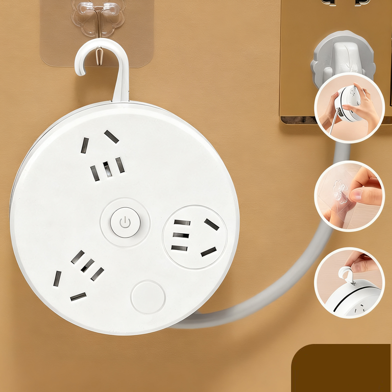 Retractable Power Strip with USB Ports and Hook