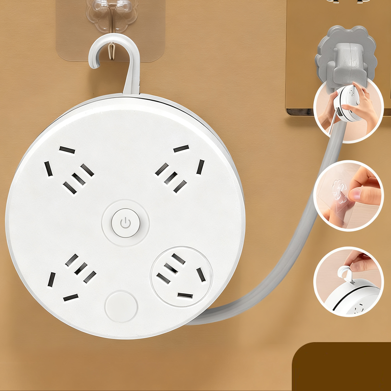 Retractable Power Strip with USB Ports and Hook
