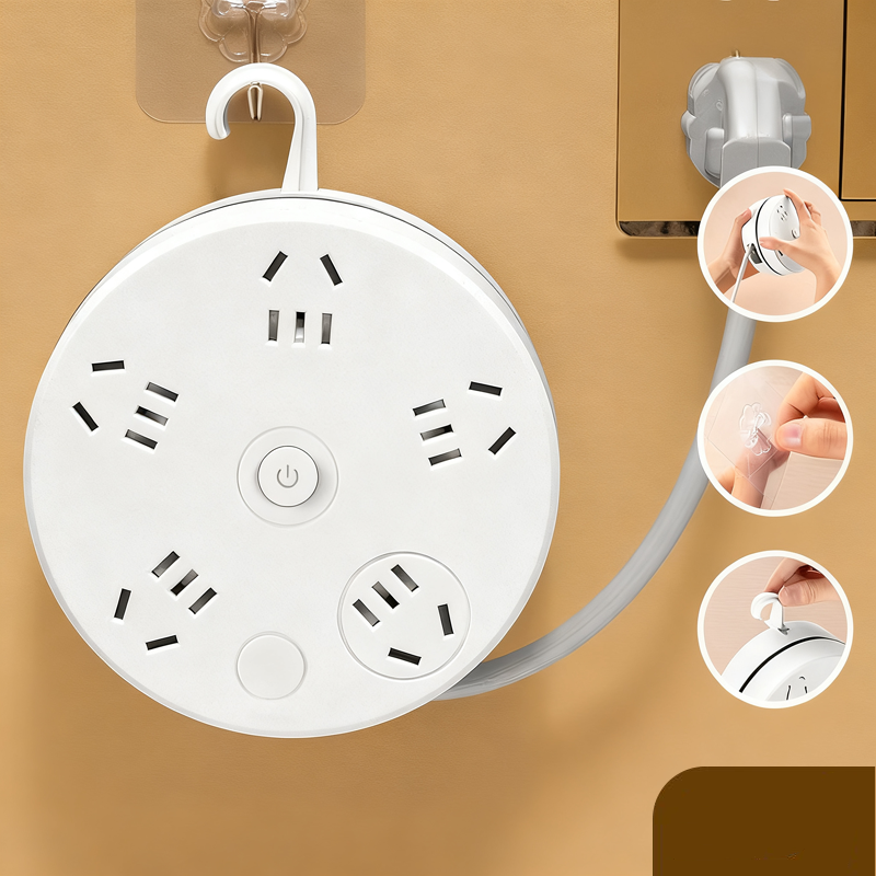 Retractable Power Strip with USB Ports and Hook