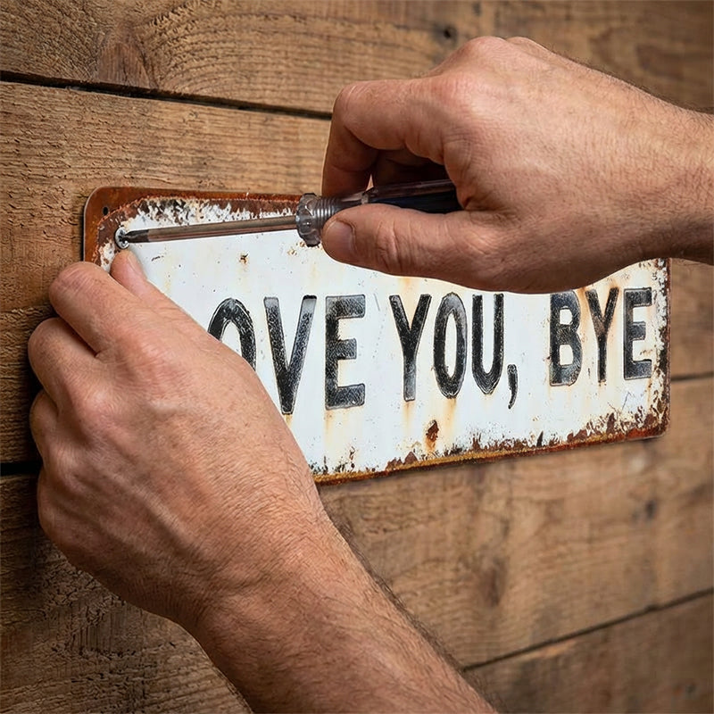 Stainless Steel Love You Bye Distressed Wall Sign
