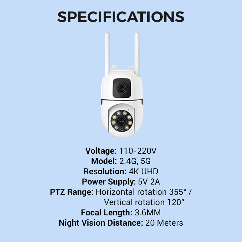 360° Pan & Tilt 4K Dual Lens Outdoor Security Camera