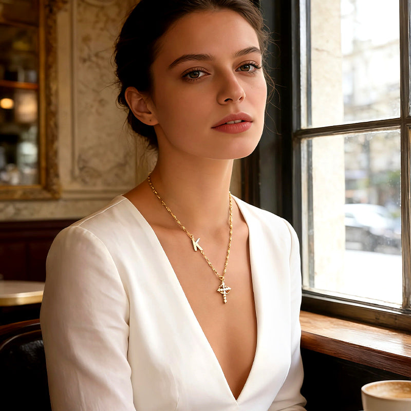 Dainty Petal Chain Necklace with Initial Charm