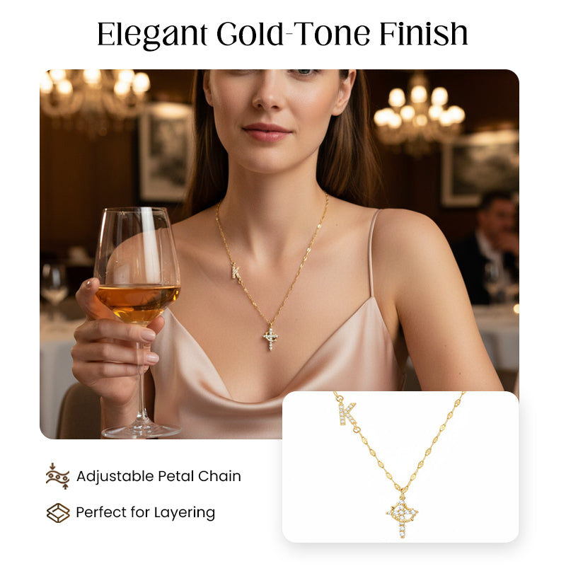 Dainty Petal Chain Necklace with Initial Charm