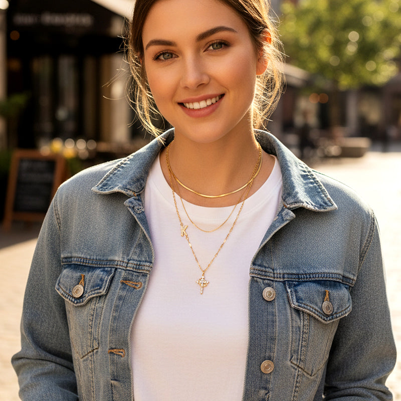Dainty Petal Chain Necklace with Initial Charm