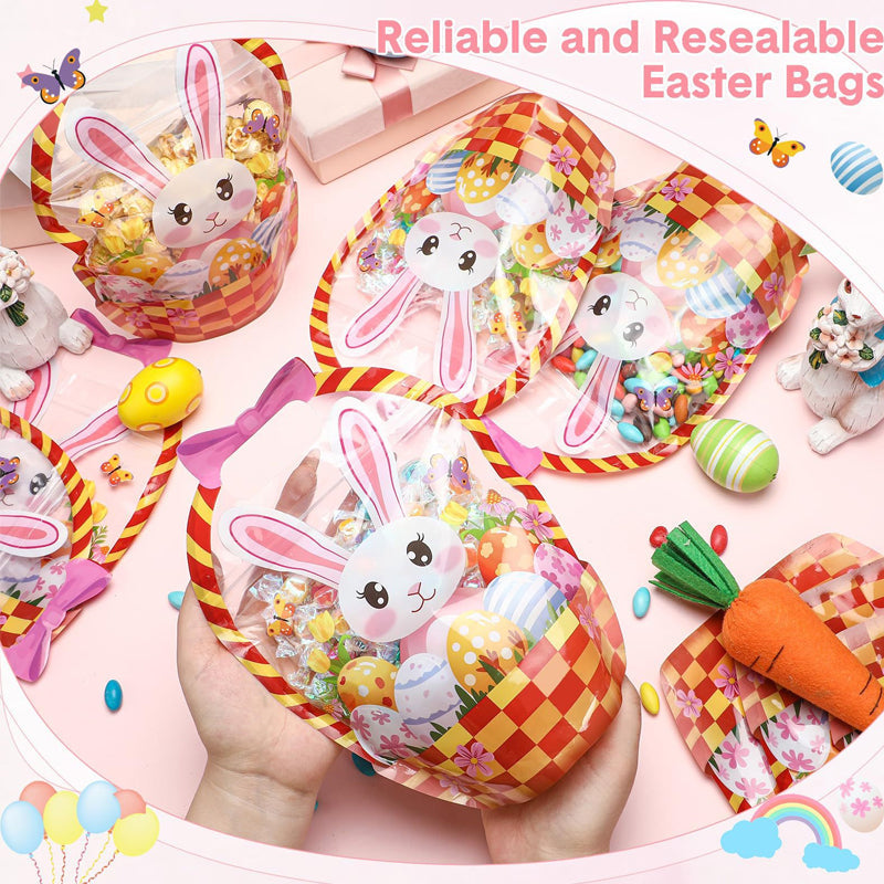 Easter Plastic Candy Gift Bags with Handle Bunny Chick Pattern