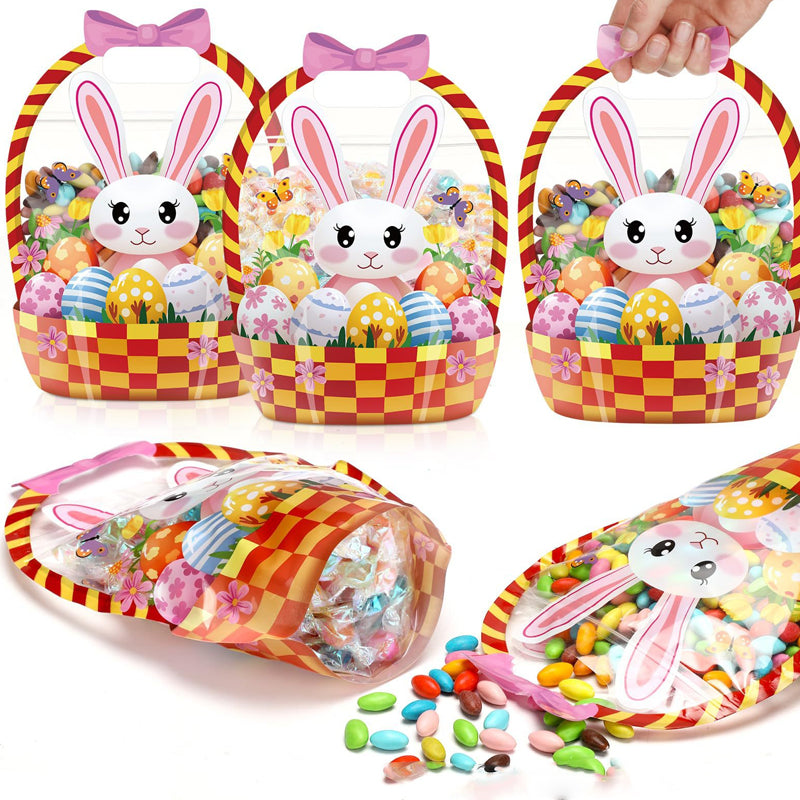 Easter Plastic Candy Gift Bags with Handle Bunny Chick Pattern