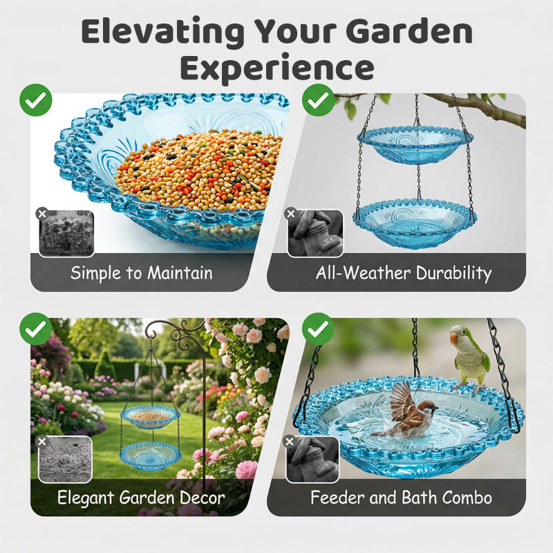 Vintage-Style Hanging Bird Feeder with Bath