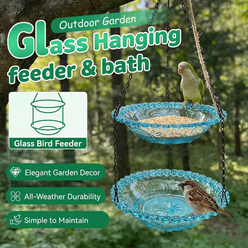 Vintage-Style Hanging Bird Feeder with Bath