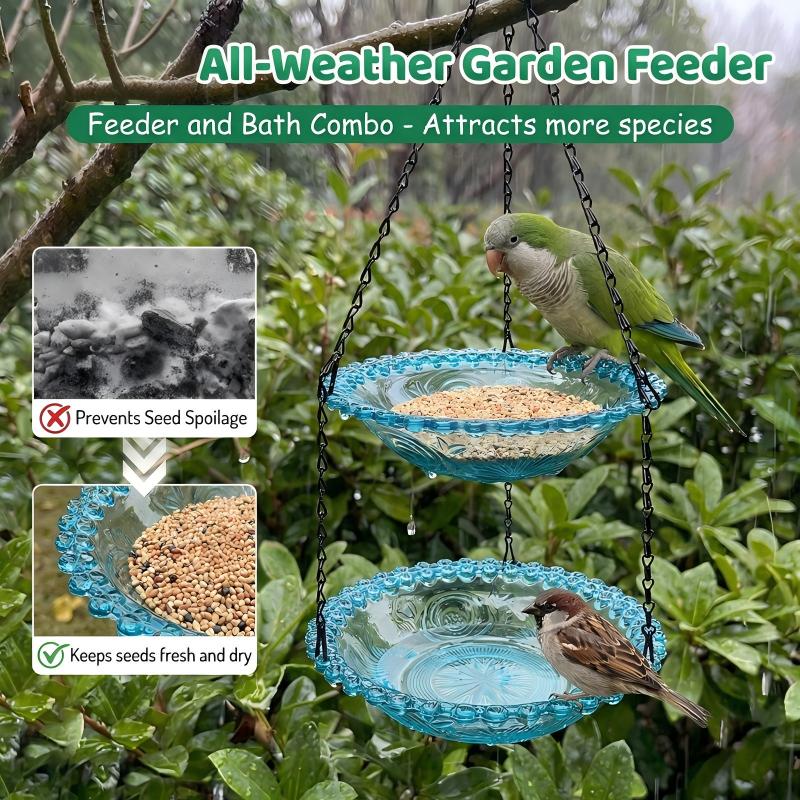 Vintage-Style Hanging Bird Feeder with Bath