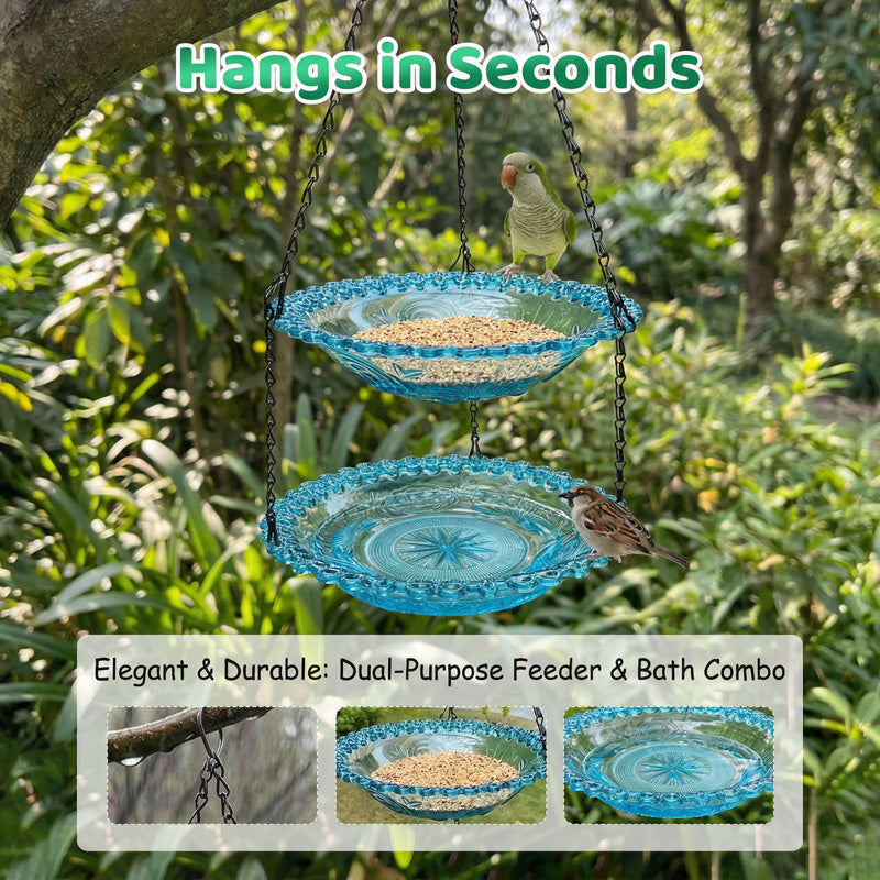 Vintage-Style Hanging Bird Feeder with Bath