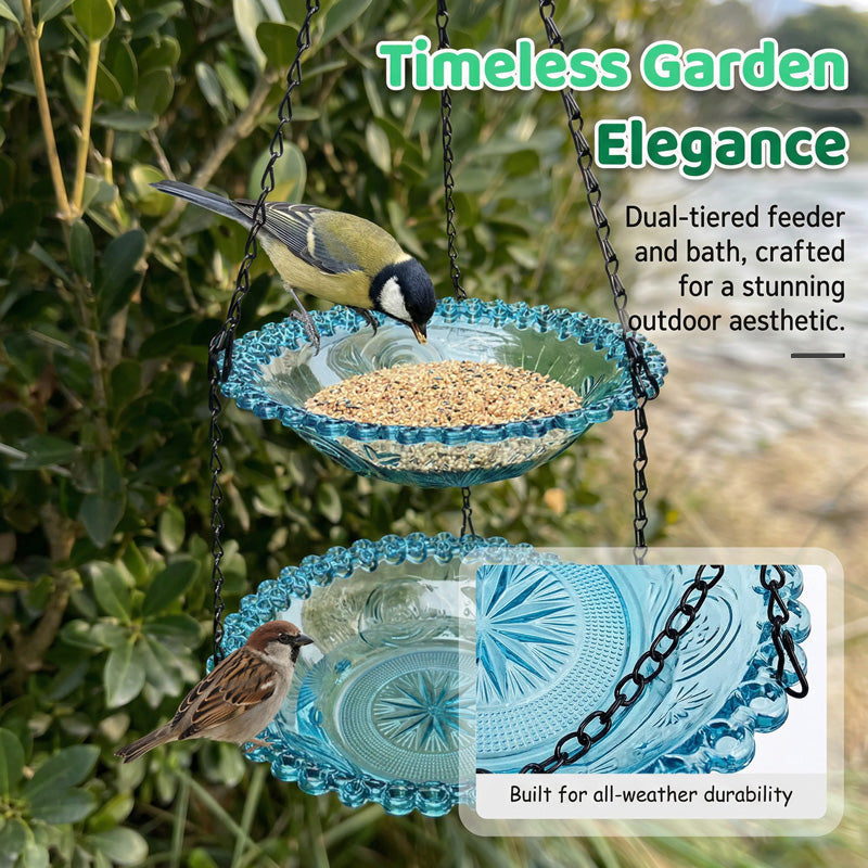 Vintage-Style Hanging Bird Feeder with Bath