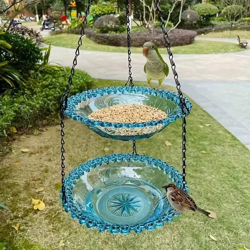 Vintage-Style Hanging Bird Feeder with Bath