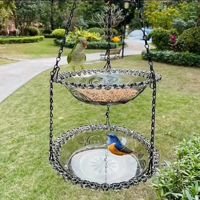 Vintage-Style Hanging Bird Feeder with Bath