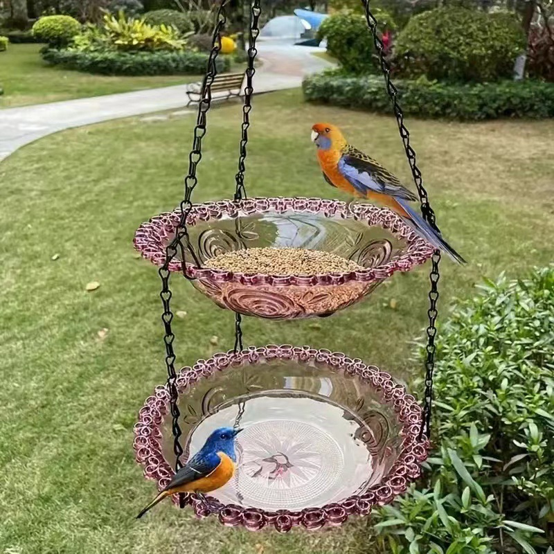 Vintage-Style Hanging Bird Feeder with Bath