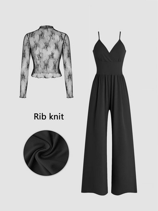 Women's Two-Piece Lace Top and Jumpsuit Set