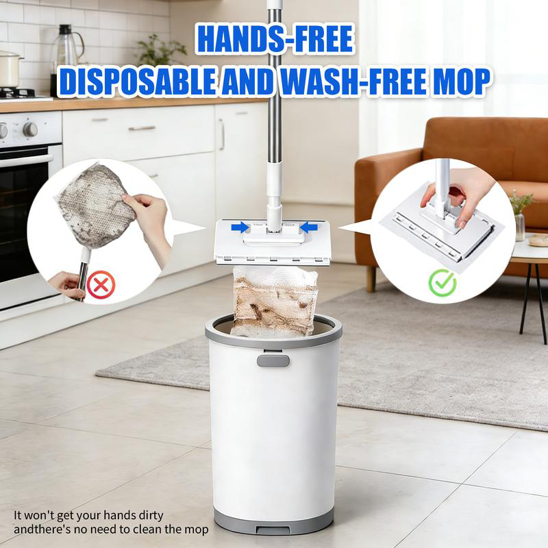 Hands-Free Flat Mop with Shark-Tooth Grip and Telescopic Pole