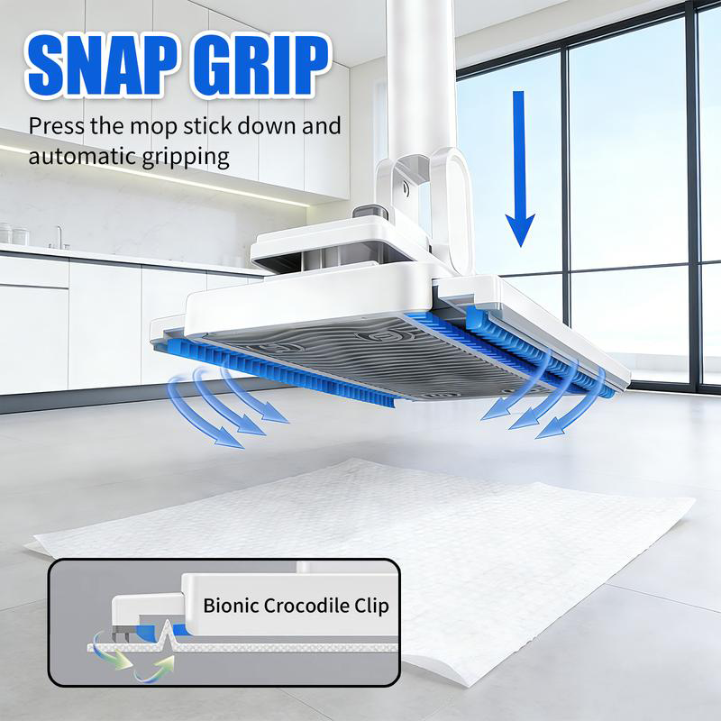 Hands-Free Flat Mop with Shark-Tooth Grip and Telescopic Pole