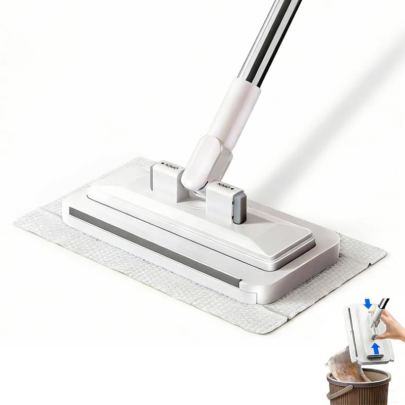 Hands-Free Flat Mop with Shark-Tooth Grip and Telescopic Pole