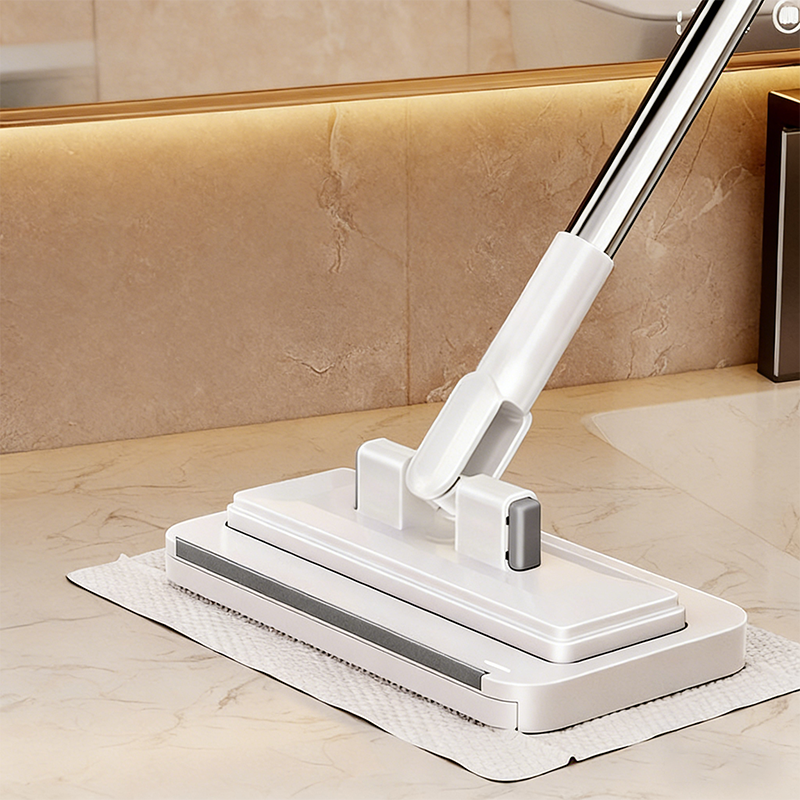 Hands-Free Flat Mop with Shark-Tooth Grip and Telescopic Pole